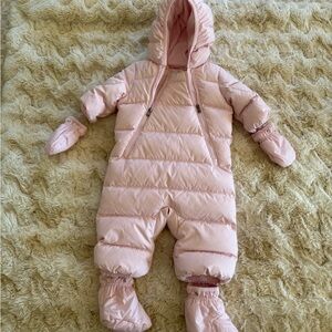 Ralph Lauren down, water resistant, warm pink infant snowsuit puffer